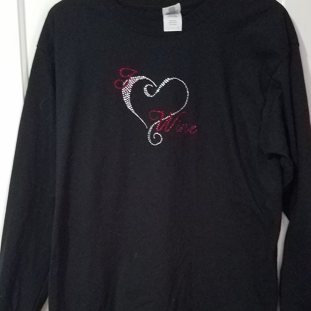 Black I Love Wine Long Sleeve Tee